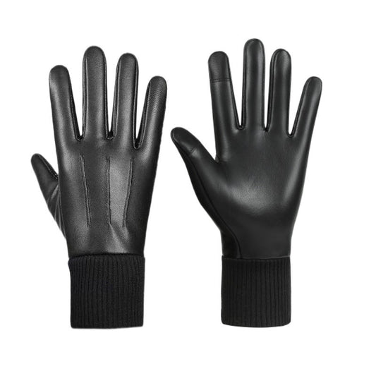 Herenhandschoenen van PU-leer met gebreide manchet en polsbandje