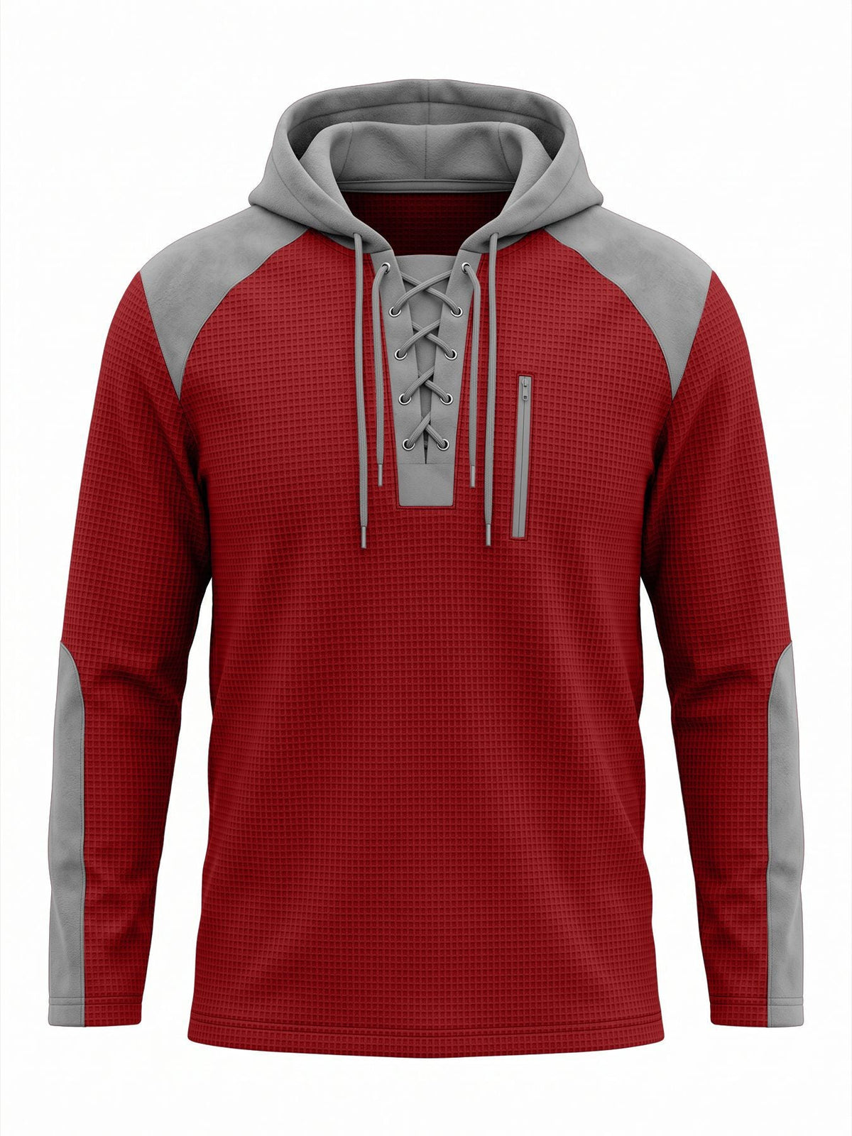 Herenhoodie in wafelstructuur met veterhals en borstzak - rood