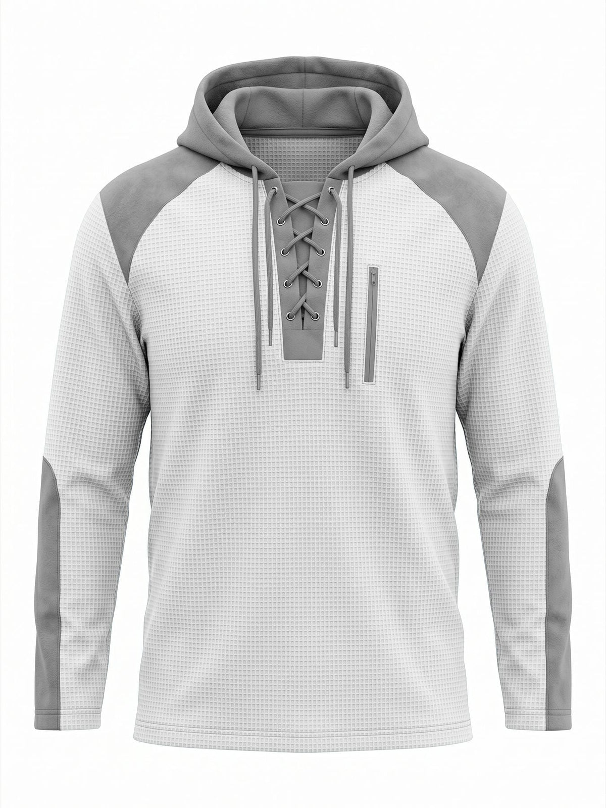 Herenhoodie in wafelstructuur met veterhals en borstzak - wit