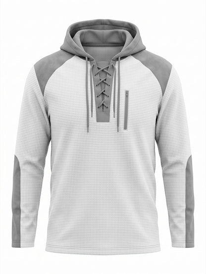 Herenhoodie in wafelstructuur met veterhals en borstzak - wit