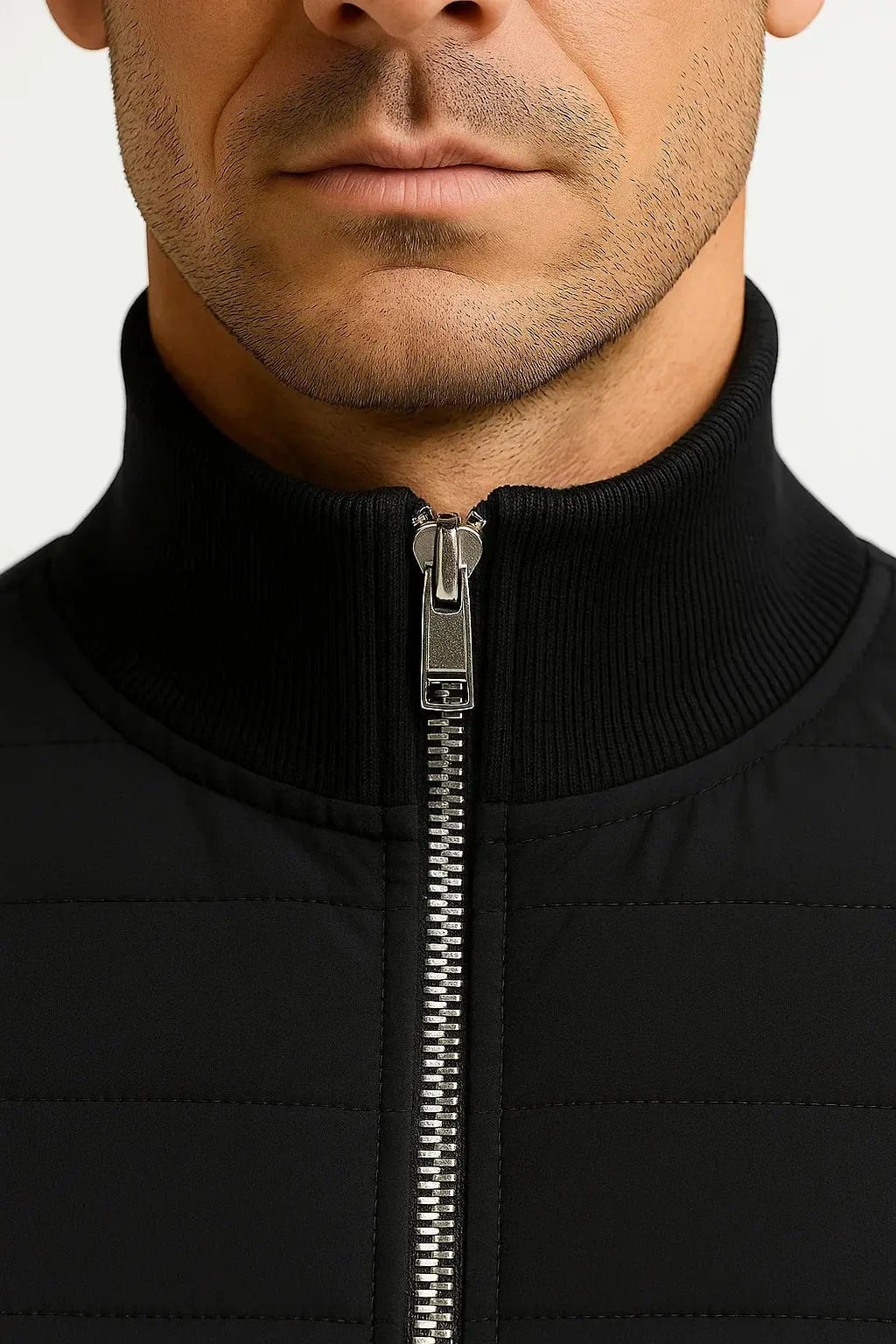 Herenjack met gewatteerd voorpand, tricot mouwen en opstaande kraag - beeld 3