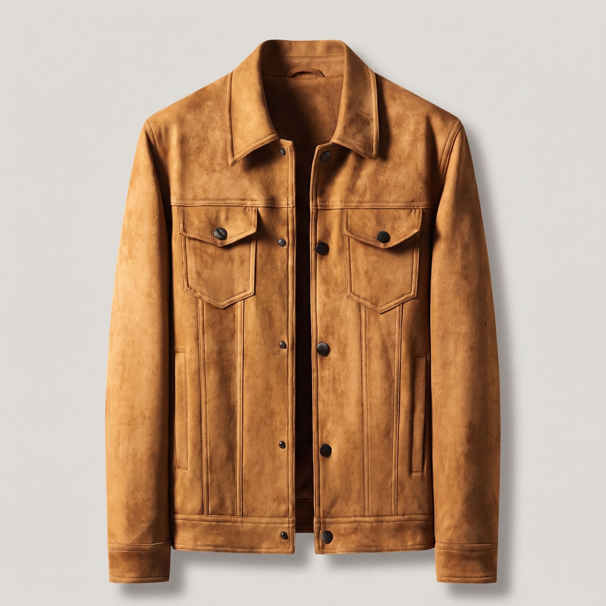 Herenjack in suède look met borstzakken en drukknopen - cognac