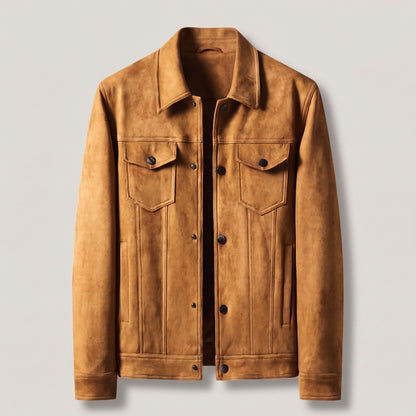 Herenjack in suède look met borstzakken en drukknopen - cognac