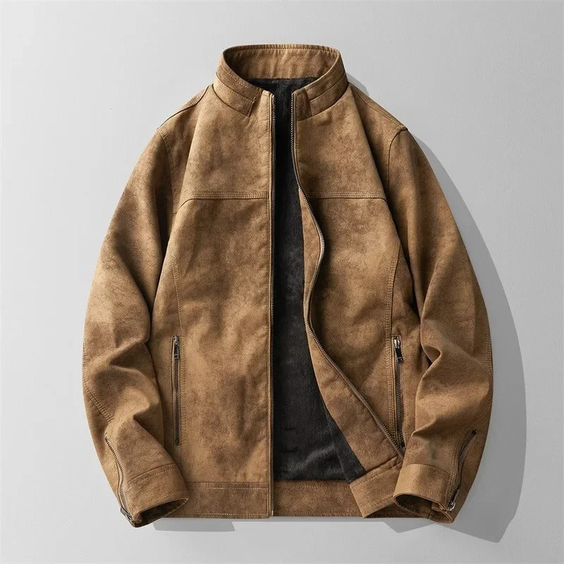 Herenjack in suède look met opstaande kraag, fleecevoering en ritszakken - bruin