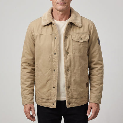 Herenjack met teddykraag en fleecevoering - khaki