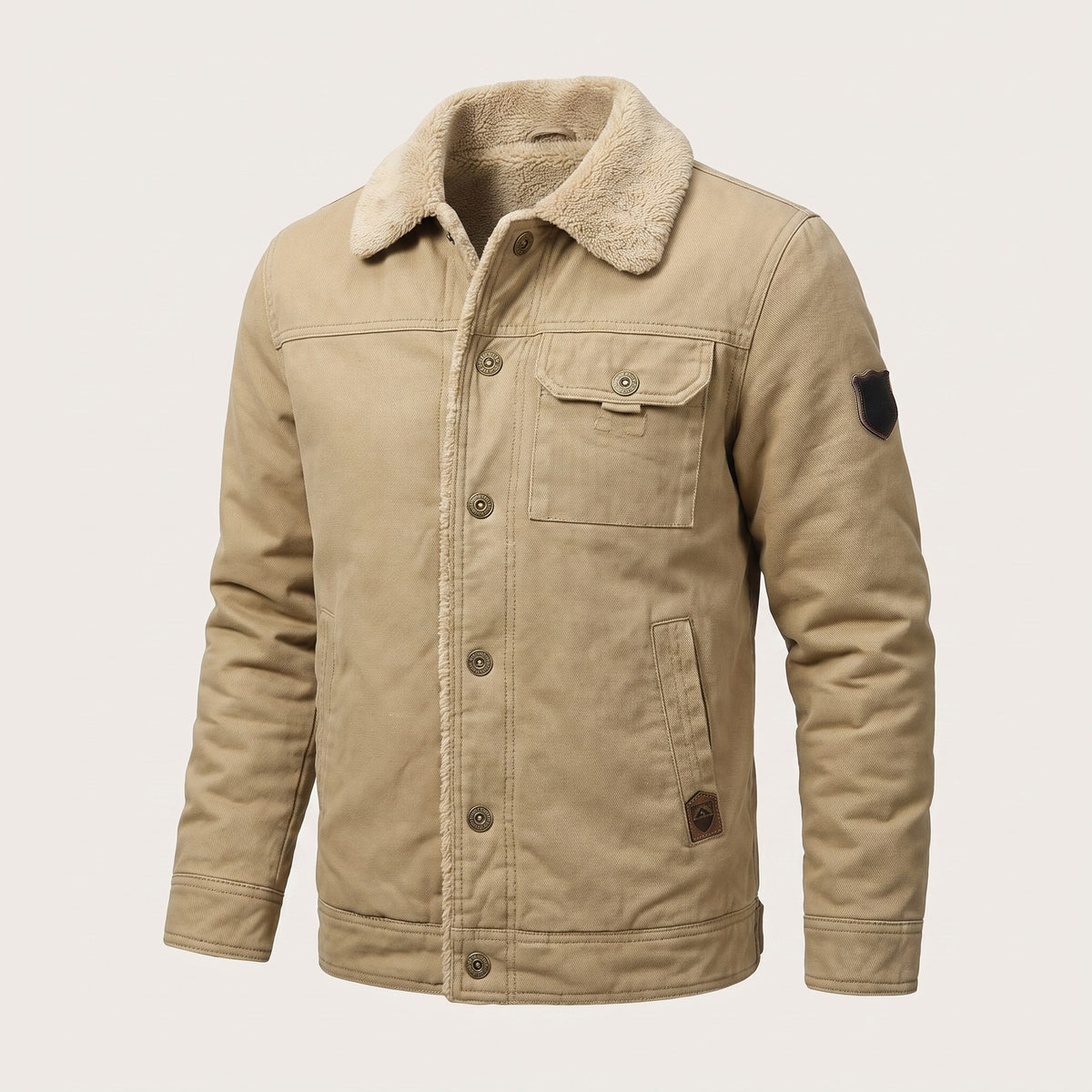 Herenjack met teddykraag en fleecevoering - khaki