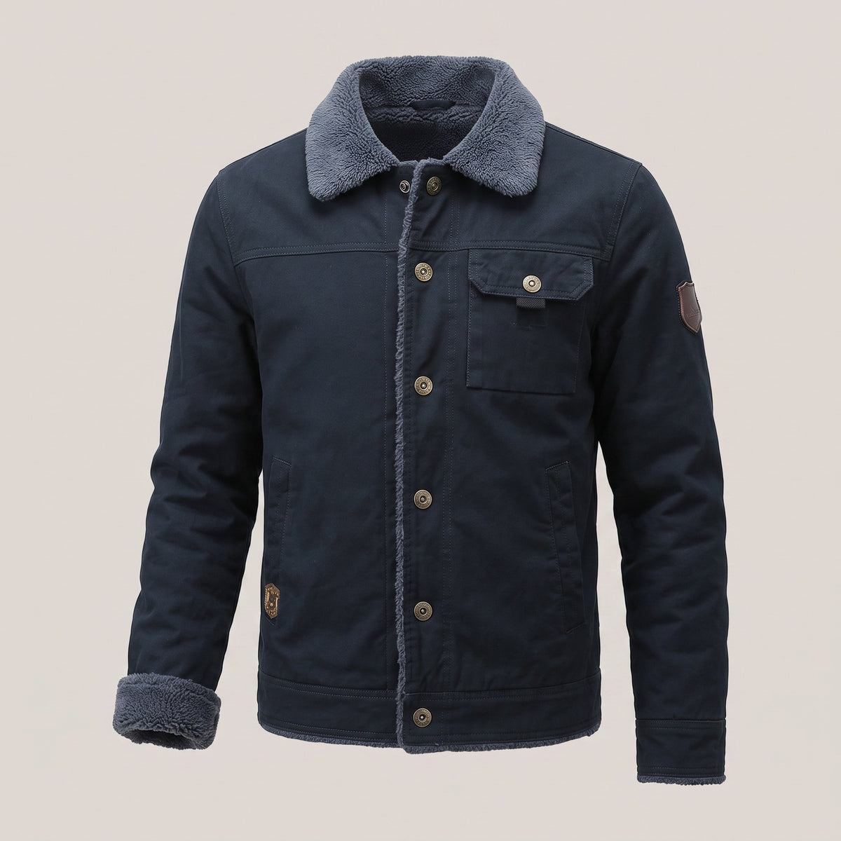 Herenjack met teddykraag en fleecevoering - marineblauw