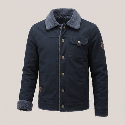Herenjack met teddykraag en fleecevoering - marineblauw