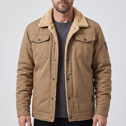 Herenjack met teddyvoering en twee borstzakken met klep - khaki