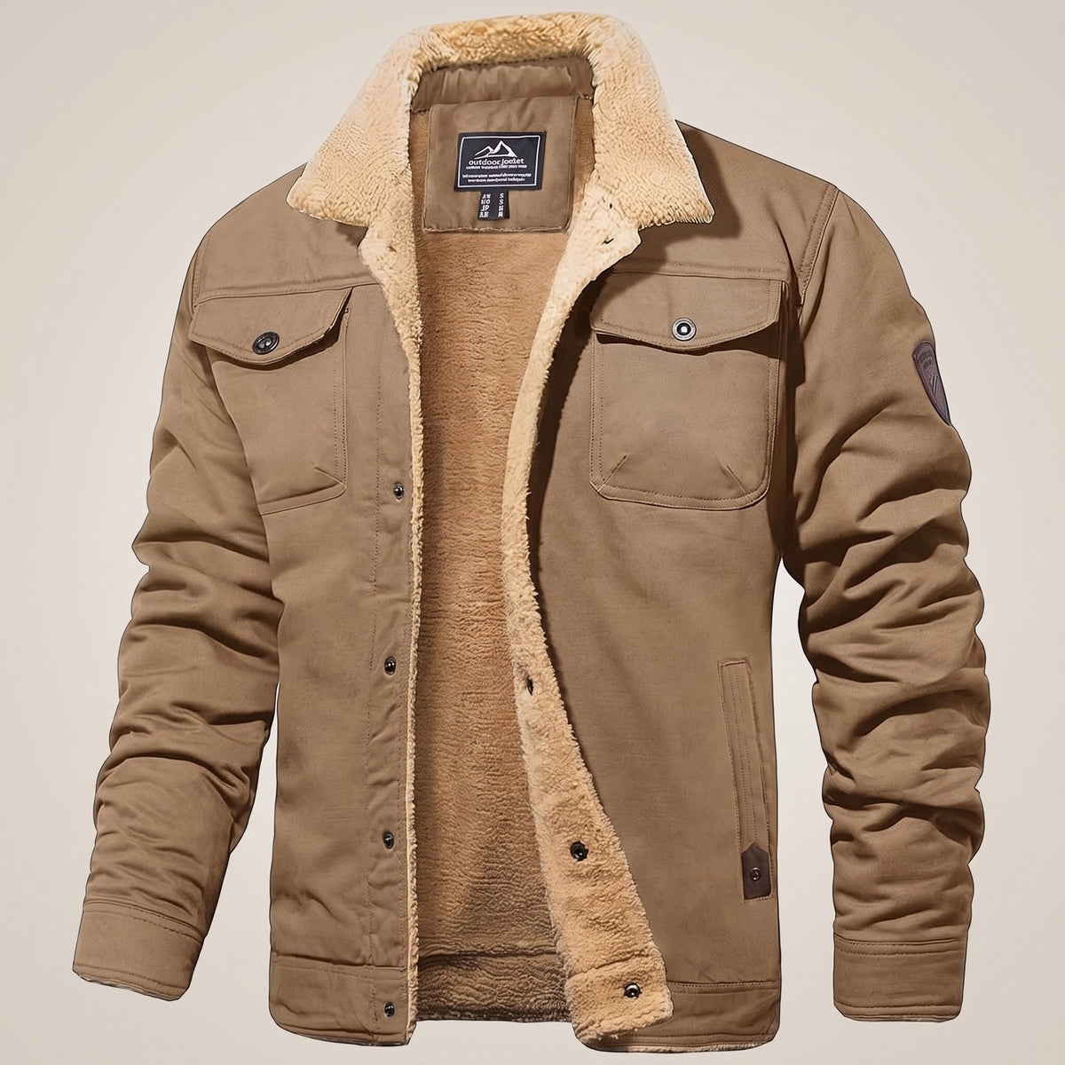 Herenjack met teddyvoering en twee borstzakken met klep - khaki