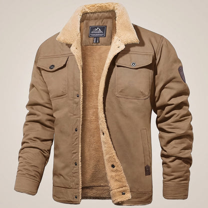 Herenjack met teddyvoering en twee borstzakken met klep - khaki