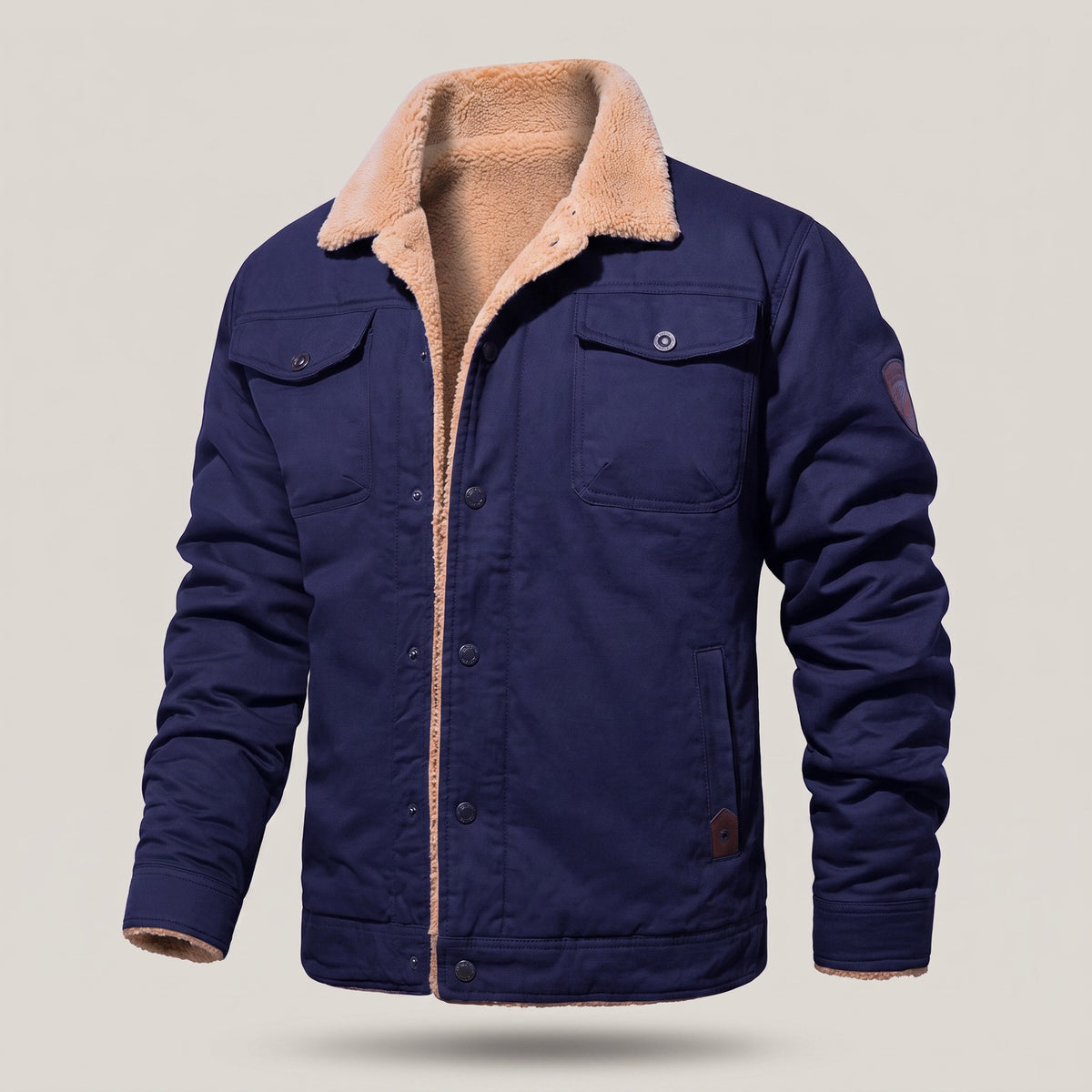 Herenjack met teddyvoering en twee borstzakken met klep - marineblauw