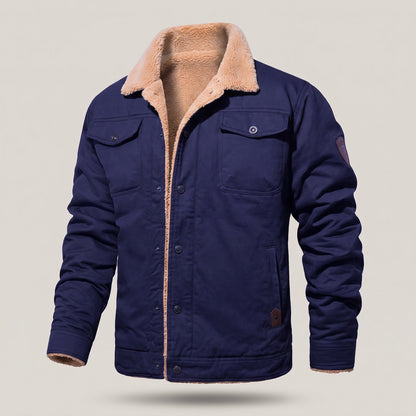 Herenjack met teddyvoering en twee borstzakken met klep - marineblauw