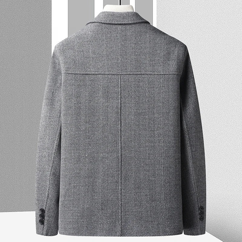 Herenjack in wollook met visgraatdessin, overhemdkraag en opgestikte zakken - beeld 3