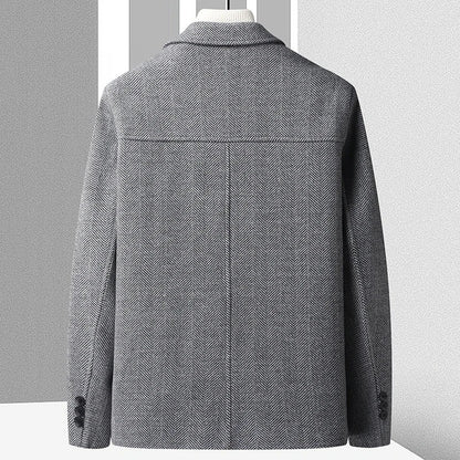 Herenjack in wollook met visgraatdessin, overhemdkraag en opgestikte zakken - beeld 3