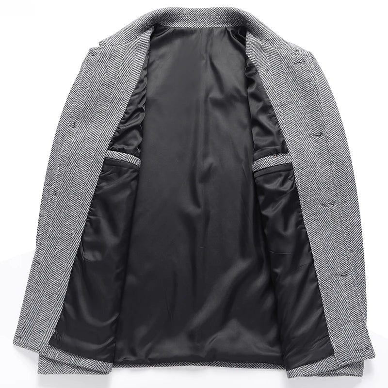 Herenjack in wollook met visgraatdessin, overhemdkraag en opgestikte zakken - beeld 4