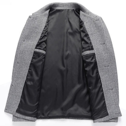 Herenjack in wollook met visgraatdessin, overhemdkraag en opgestikte zakken - beeld 4
