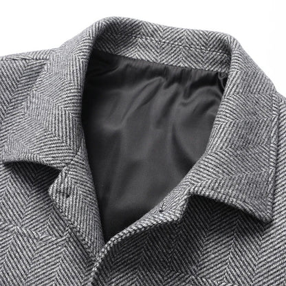 Herenjack in wollook met visgraatdessin, overhemdkraag en opgestikte zakken - beeld 5