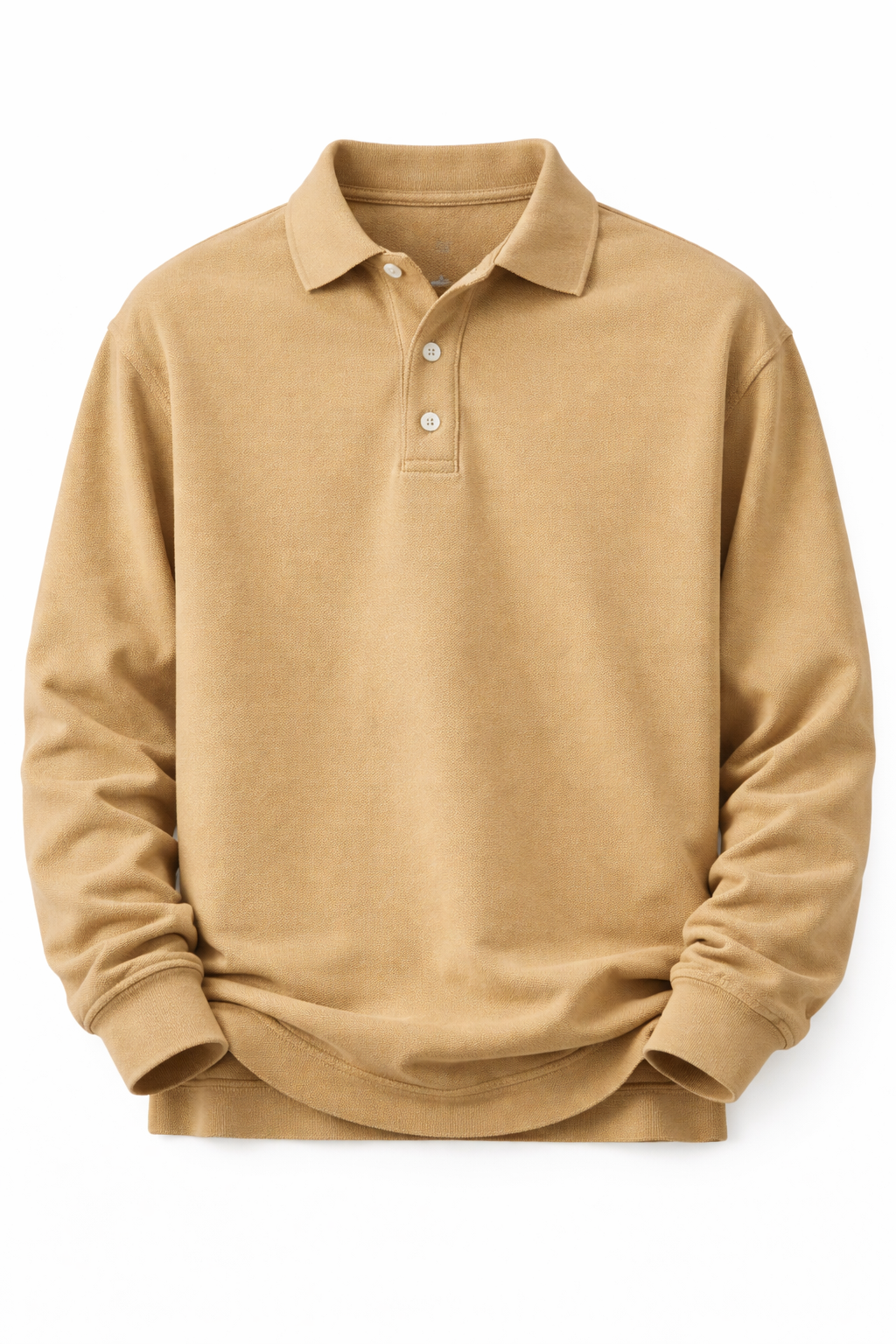 Herenpolo met lange mouwen in gewassen sweatstof - khaki
