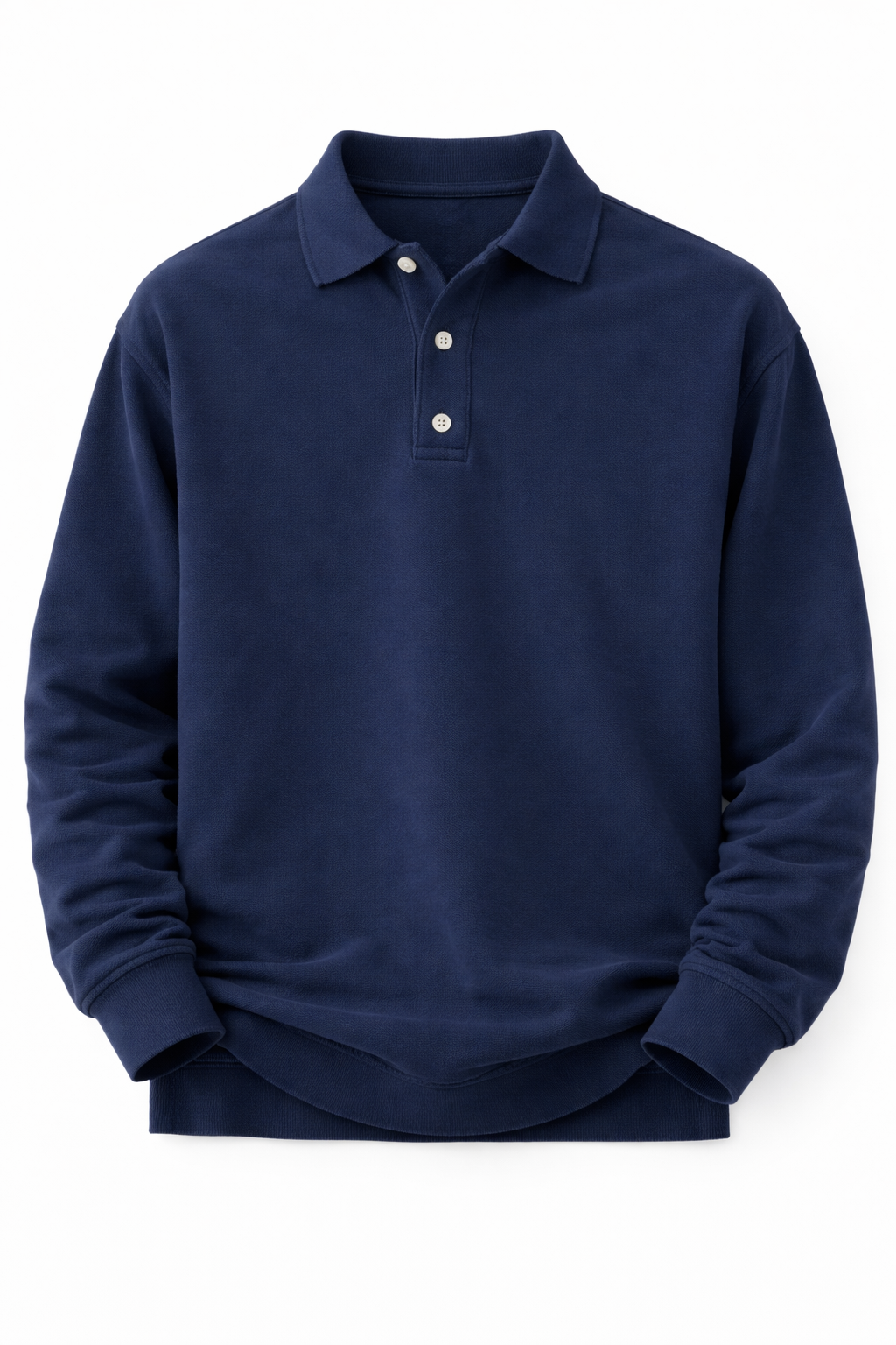 Herenpolo met lange mouwen in gewassen sweatstof - donkerblauw