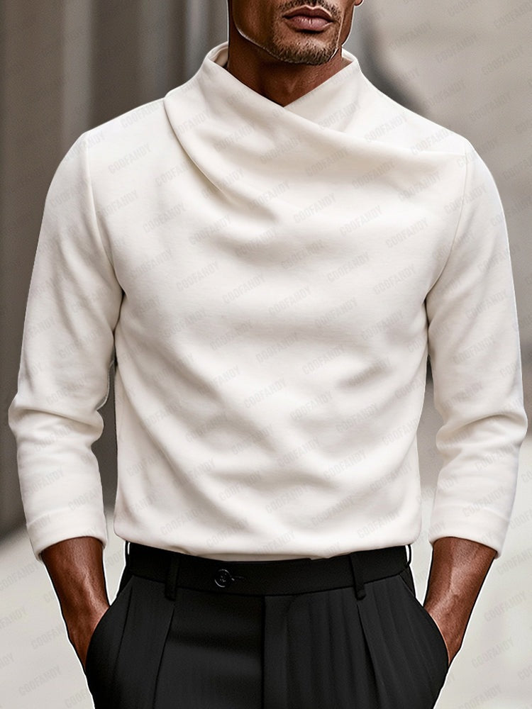 Herenshirt met lange mouwen en gedrapeerde overslagkraag - gebroken wit