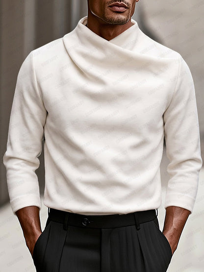 Herenshirt met lange mouwen en gedrapeerde overslagkraag - gebroken wit