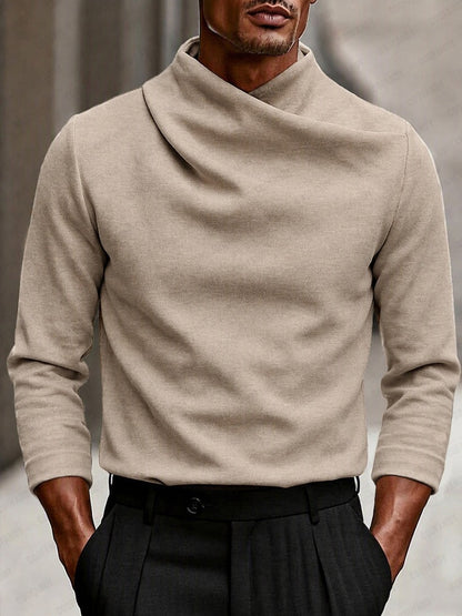 Herenshirt met lange mouwen en gedrapeerde overslagkraag - beige