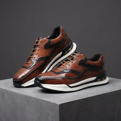 Herensneakers in leerlook met patina, brogue-perforatie en een zichtbaar luchtkussen in de hiel - beeld 7