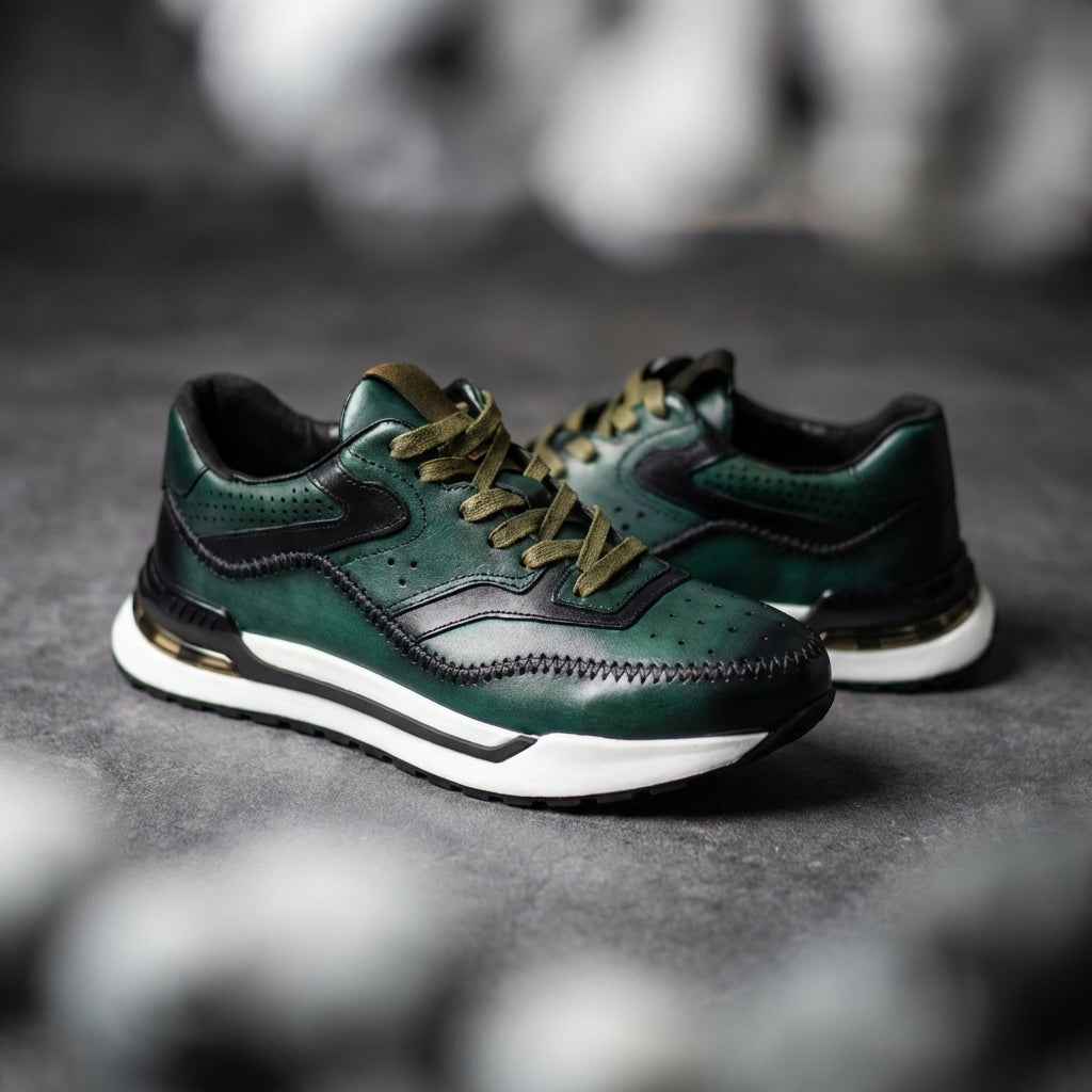 Herensneakers in leerlook met patina, brogue-perforatie en een zichtbaar luchtkussen in de hiel - beeld 9