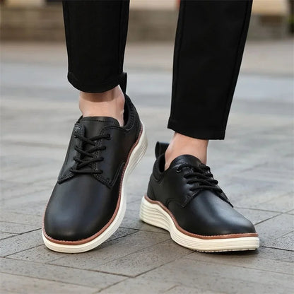 Herensneakers in leerlook met elastische kraag, witte zool met bruine rand en hiellus - beeld 6