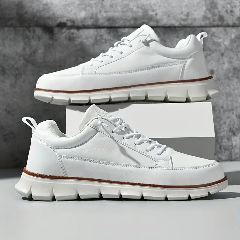 Herensneakers in gladde leerlook met flexibele zool met groeven en cognac rand - beeld 10