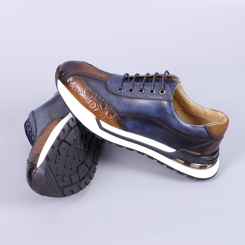 Herensneakers in leerlook met gepatineerde kleur, kroko-reliëf op de neus en luchtkussen in de hiel - beeld 4