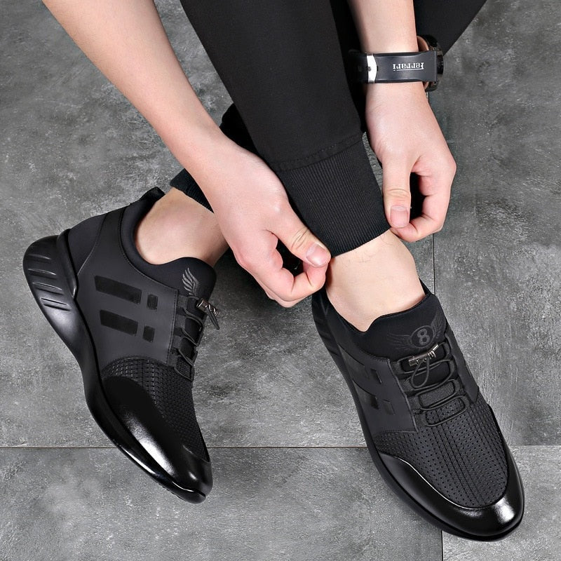 Herensneakers in leerlook met mesh, elastische veters en voetboogsteun - beeld 3