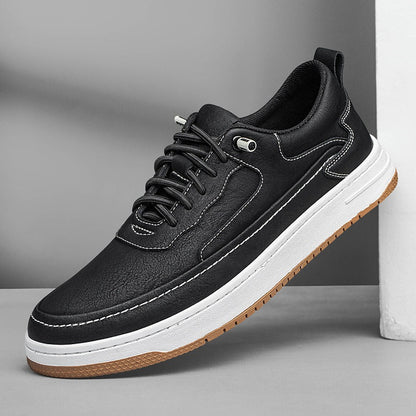 Lage herensneakers in leerlook met contraststiksel, witte zool en bruine loopzool - beeld 3