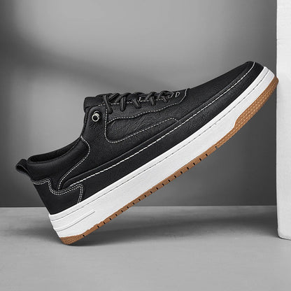 Lage herensneakers in leerlook met contraststiksel, witte zool en bruine loopzool - beeld 7