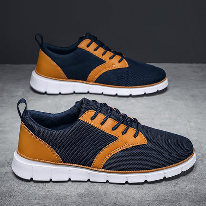 Herensneakers van mesh met zadelvormige inzet in leerlook, witte rubberen zool en hiellus - beeld 6