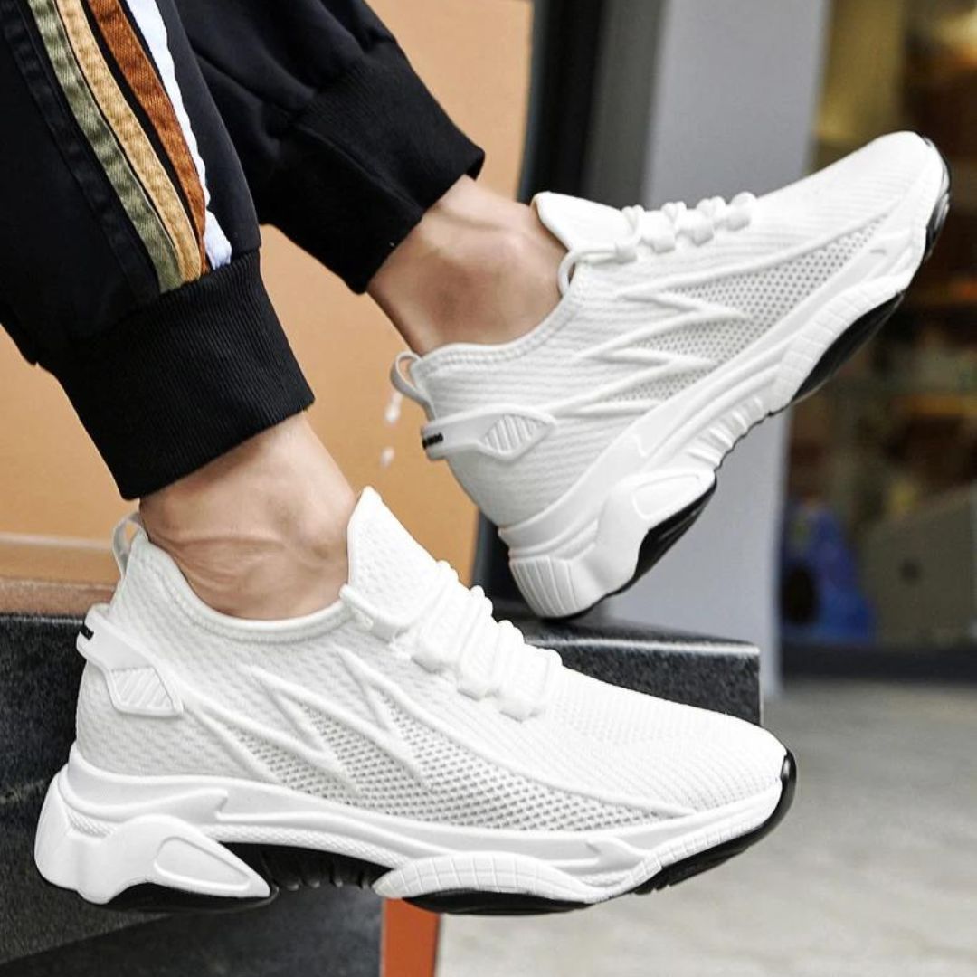 Herensneakers met verborgen verhoging en gebreid bovenwerk