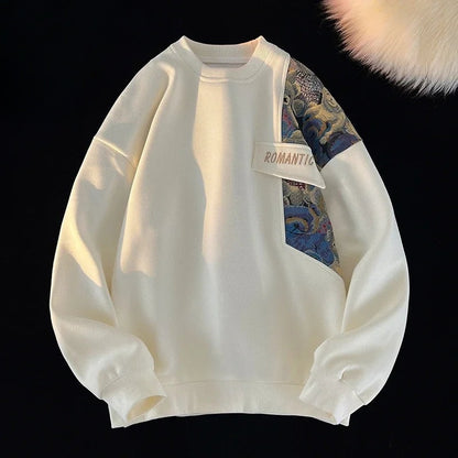 Herensweatshirt met ronde hals en gobelin inzet met teddyberen - crème