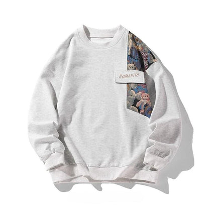 Herensweatshirt met ronde hals en gobelin inzet met teddyberen - lichtgrijs