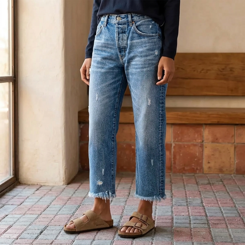 Cropped jeans dames met rafelzoom