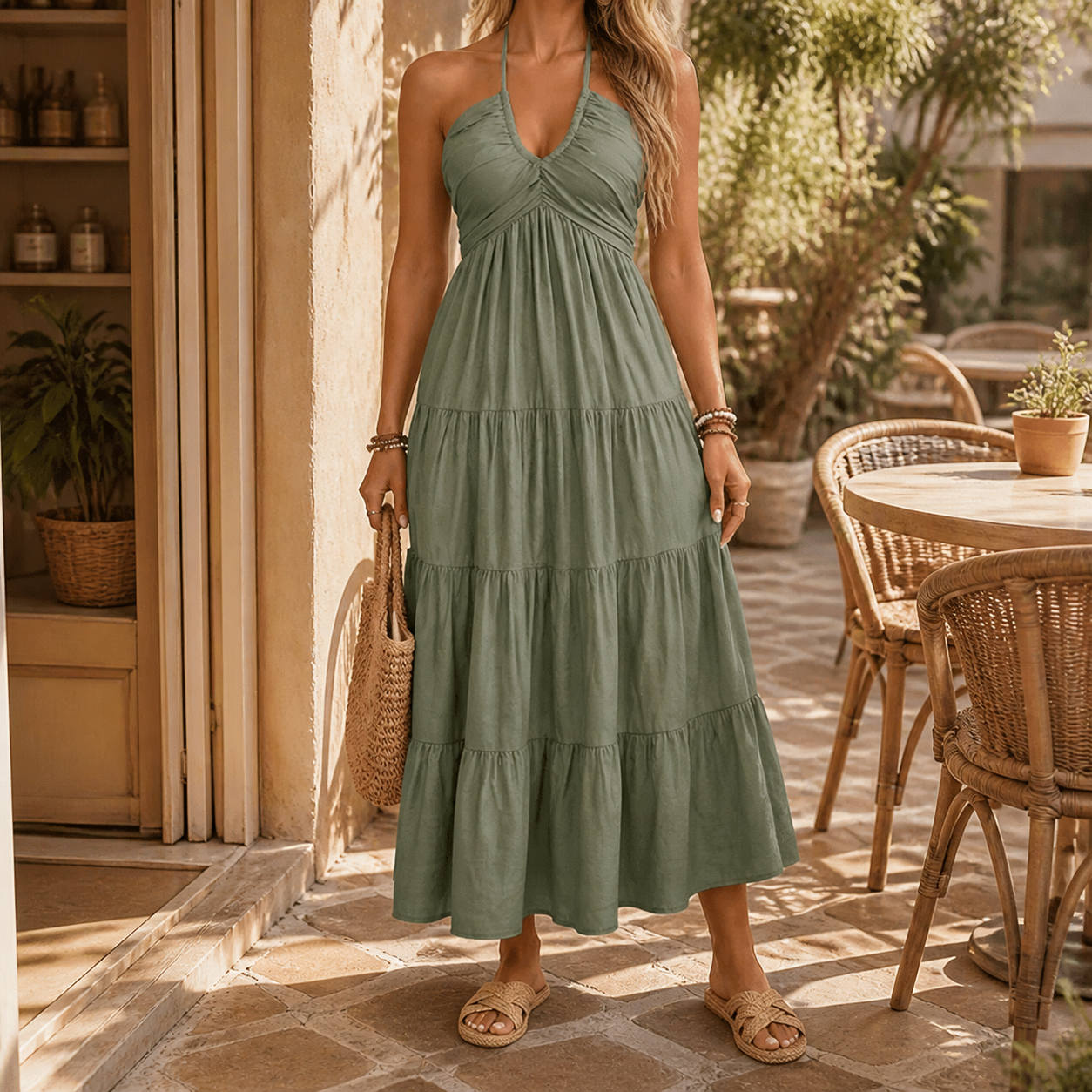 Halter maxi-jurk dames met stroken - detailfoto
