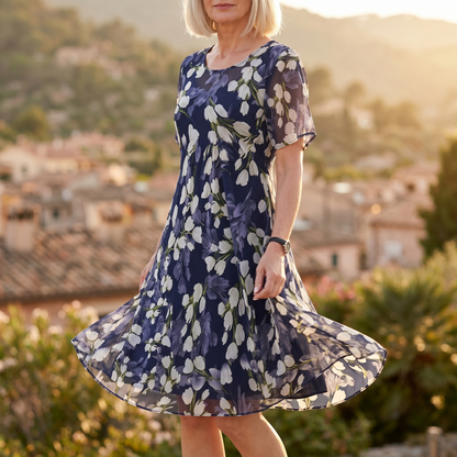 Chiffon jurk dames met bloemenprint - detailfoto