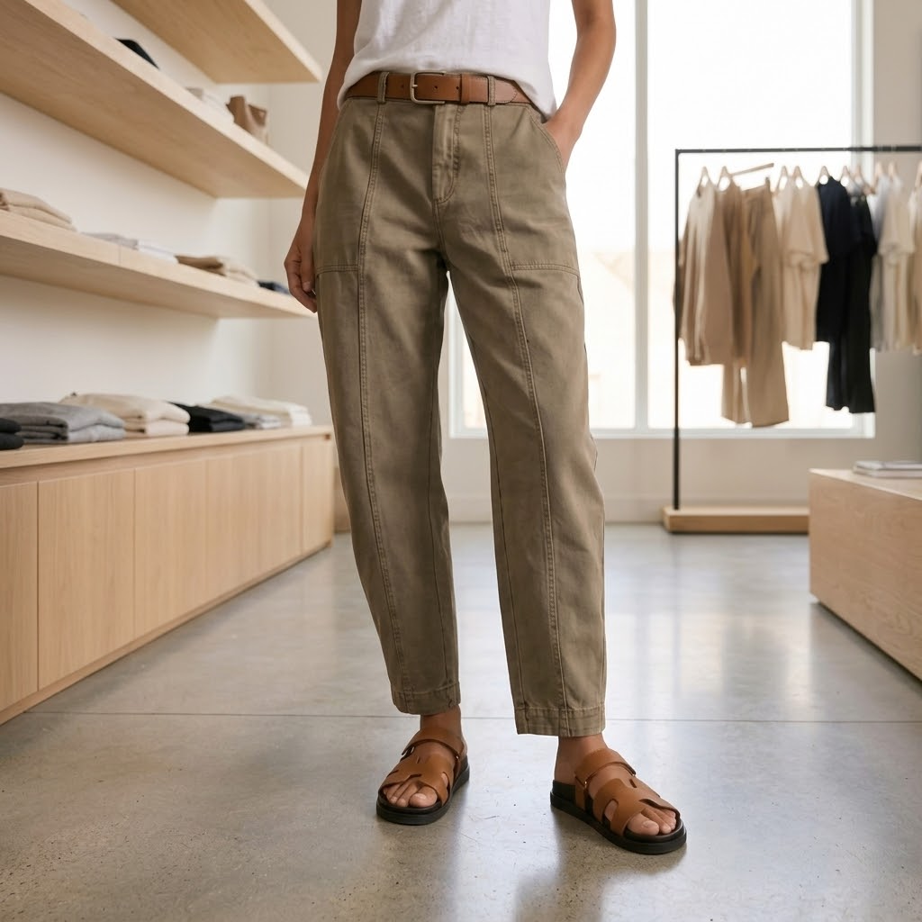 Utility broek dames met hoge taille in Kaki