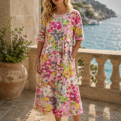 Losse midi-jurk dames met bloemenprint