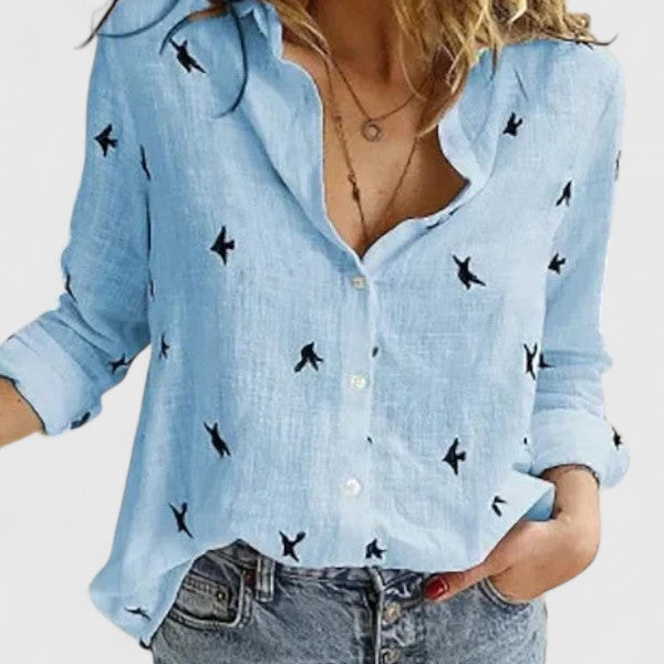Linnen blouse dames met knoopsluiting en reverskraag - foto 10