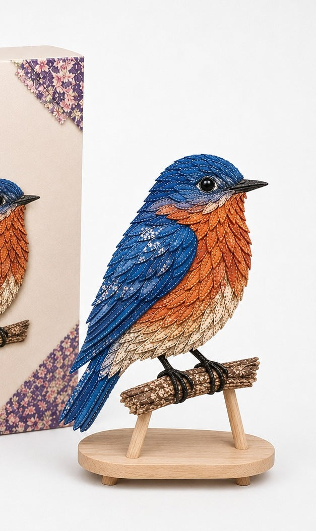 Hobbypakket 3D vogel van stof met gelaagde veren - blauwe vogel