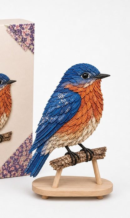 Hobbypakket 3D vogel van stof met gelaagde veren - blauwe vogel