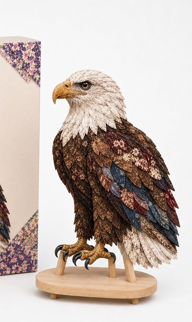 Hobbypakket 3D vogel van stof met gelaagde veren - witkopzeearend