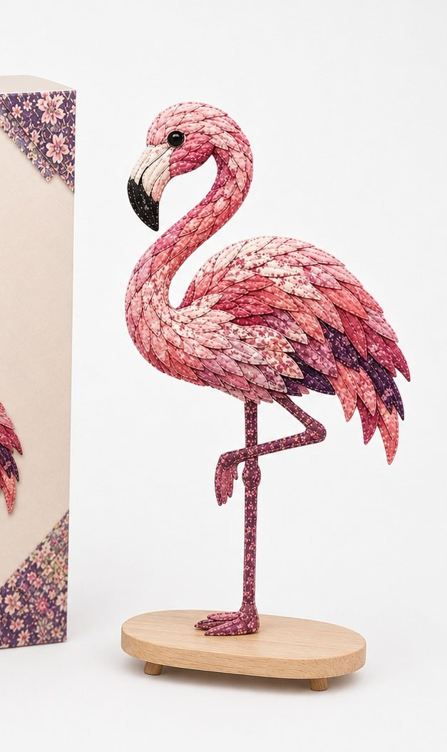 Hobbypakket 3D vogel van stof met gelaagde veren - flamingo