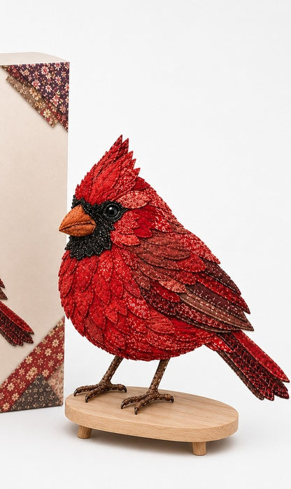 Hobbypakket 3D vogel van stof met gelaagde veren - kardinaal
